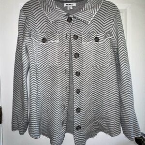 Gray and White Chevron Button-Up Jacket